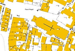 L'emprise de l'église sur le plan cadastral actuel.