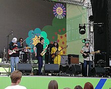 Aleksey (far right) performing with the group Uvula in 2017.