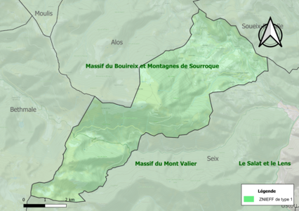 Carte de la ZNIEFF de type 1 sur la commune.