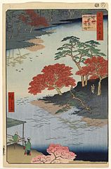 Hiroshigen puupiirros Akiba-jinjan alueelta, 1857
