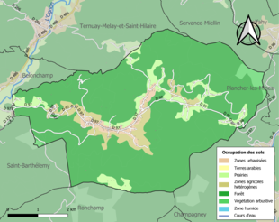 Carte en couleurs présentant l'occupation des sols.