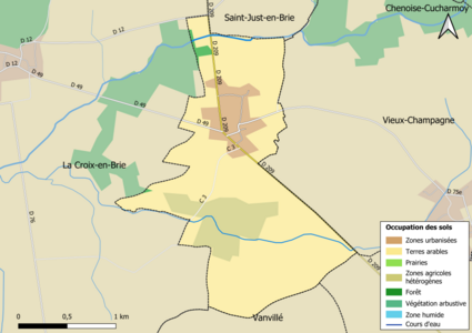 Carte des infrastructures et de l'occupation des sols en 2018 (CLC) de la commune.