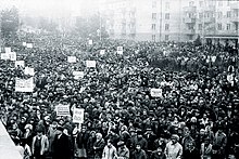 The first major demonstration in Stepanakert on February 13, 1988. Traditionally considered the start of the Artsakh movement. Artsakh Movement, February 13, 1988.jpg