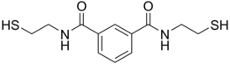 Central benzene ring, with two identical strings of CNCCCS attached to non-adjacent carbon atoms in the ring: the first "C" in each string is double-bonded to an O.