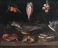 Natureza-morta com peixes, crustáceos, cebolas, laranjas e gato (1635-40)