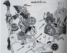 Spanish conquistadors with their Tlaxcallan allies fighting against the Otomies of Metztitlan in present-day Mexico, a 16th-century codex Battle Spanish Otomies Metztitlan.jpg