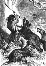 Starý obraz zobrazující lov vlků