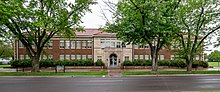 Monroe Elementary School, a formerly-segregated elementary school in Topeka, Kansas noted for its role in Brown v. Board of Education Brown v. Board of Education National Historic Site.jpg