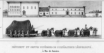 Funeral procession of Empress Maria Leopoldina of Brazil with a horse-drawn hearse, 1826.