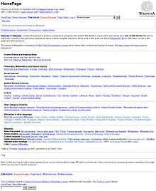 Wikipedia's Main Page as it appeared on 20 December 2001 First preserved Main Page of Wikipedia.jpeg