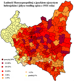 Hebrew and Yiddish language frequency in Poland in 1931.PNG