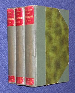 Cloth book cover with attached paper panel, mimicking half leather binding