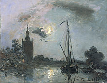 Johan Jongkind, 1871, a prefiguration of impressionism Johan Barthold Jongkind - Overschie bij maneschijn.jpg