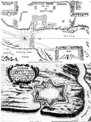 Плани Кодацької фортеці Ф. Гетканта (верхній) та Ґ. Боплана (нижній), XVII ст.