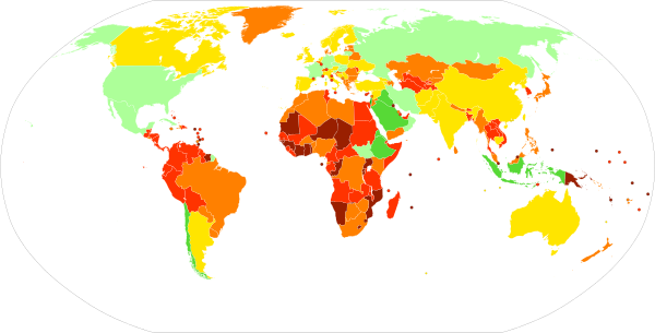 mapa zobrazující kvalitu článků o státech na české Wikipedii