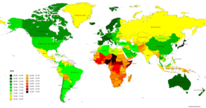 Life expectancy in world, according to estimation of the World Bank Group, 2019–2021