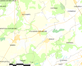 Mapa obce Fougères-sur-Bièvre