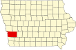 Harta statului Iowa indicând comitatul Pottawattamie