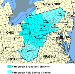 Map of SportsNet Pittsburgh coverage area, taken during its tenure as a Fox Sports Networks-branded outlet. Media.PNG