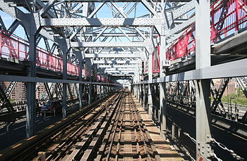 Subway tracks on the Williamsburg Bridge in Ne...