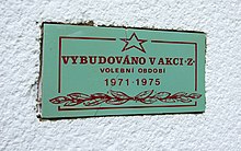 A plaque that says that the building was constructed in course of Akce Z Nenacovice, tabulka Akce-Z.jpg