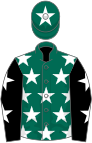 Dark green, white stars, black sleeves, white stars, dark green cap, white star