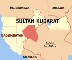 Mapa ng Sultan Kudarat na nagpapakita sa lokasyon ng Bagumbayan.