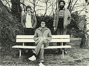 Photographie de Philippe Pierlot, Frédéric de Roos et Jacques Willemyns (dos pochette de vinyle, Sonates pour flûte à bec de Telemann)