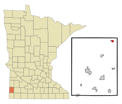 魯斯頓在派普斯通縣及明尼蘇達州的位置（以紅色標示）