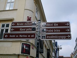 English: Signs in Prague, Czech Republic. Port...