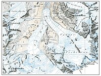 Roseg- und Tschiervagletscher im Topographischen Atlas der Schweiz, 1877