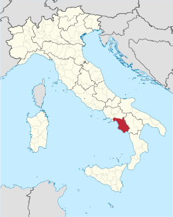 Map heichlichtin the location o the province o Salerno in Italy