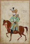 Шах Сафи I из Персии верхом на лошади с булавой- Sahand Ace.png