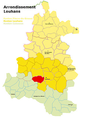 Lage der Gemeinde im Arrondissement_Louhans (anklickbare Karte)