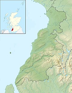 Mapa konturowa South Ayrshire, po lewej znajduje się punkt z opisem „Ailsa Craig”