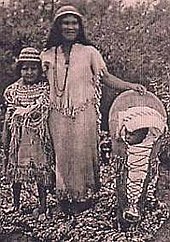 Southern Paiutes at Moapa wearing traditional Paiute basket hats with Paiute cradleboard and rabbit robe Southern Paiutes.jpg