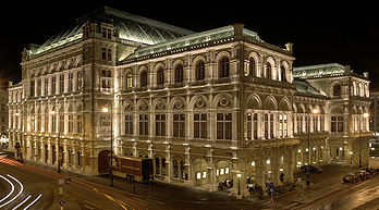 L'opéra d’État de Vienne (Wiener Staatsoper), en Autriche, vu de nuit. (définition réelle 3 888 × 2 154)