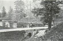 McCaul Pond at the University of Toronto campus, created from a dammed Taddle Creek, 1870. Taddle Creek - McCaul's Pond.jpg