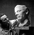 Bakić working on the Ivan Goran Kovačić bust (1946)