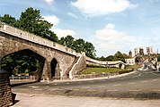 View of the city walls of York from inside; the opening to the left was made in 1848(?) to allow the railways through