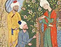 תיאור של נער המשוחח עם מחזרים מהקלאסיקה של המשורר האיראני, ג'מי, האפט אוורנג, בסיפור, אב מייעץ לבנו לגבי אהבה