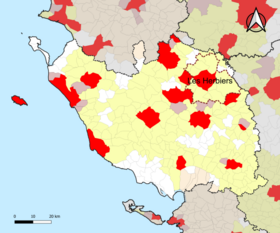 Localisation de l'aire d'attraction des Herbiers dans le département de la Vendée.