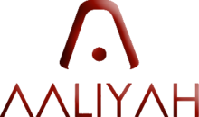 Logo menunjukkan huruf A di atas nama Aaliyah dalam warna merah.