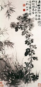 Chrysanten en bamboe door Xu Wei