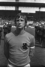 Cruyff as captain of the Netherlands prior to a game at the 1974 World Cup Cruyff1974.jpg
