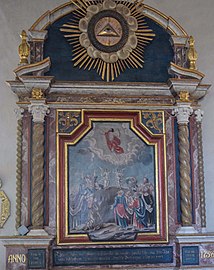 Altartavlan: Kristi himmelsfärd (flyttad från koret till södra långväggen).