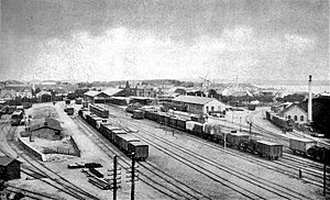 1900年时的弗雷德里西亚站第二代站房（从股道一侧拍摄）