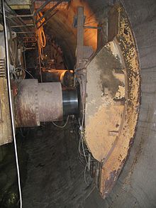 Hydraulic jacks holding a TBM in place Hydraulic jacks holding a TBM in place.jpg