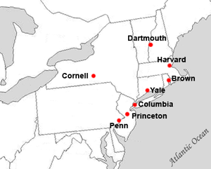 Locations of Ivy League Conference full member...