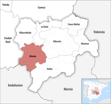 Die Lage des Gerichtsbezirk Alcaraz in der Provinz Albacete